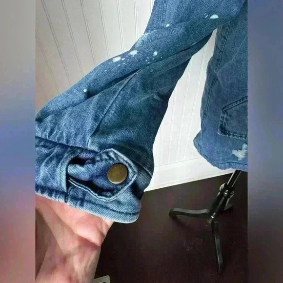 NWT Avec Les Filles Distressed Faux Fur Lined Denim Anorak ~ Large - Picture 5 of 11